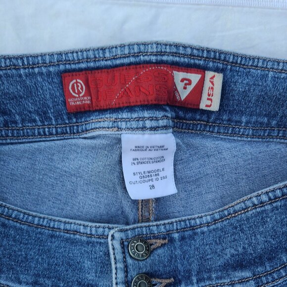 GUESS Pinstripe Light Fade Wash Flare Blue Jeans - Size 28 - Picture 4 of 9